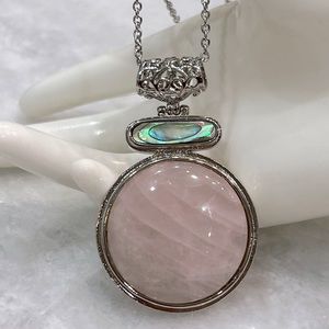 Galilea Rose Quartz Abalone Shell Silver Pendant Necklace